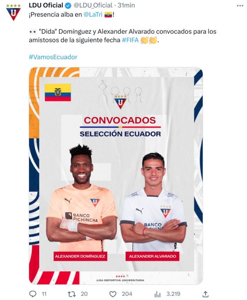 Convocados de LDU a La TRI.